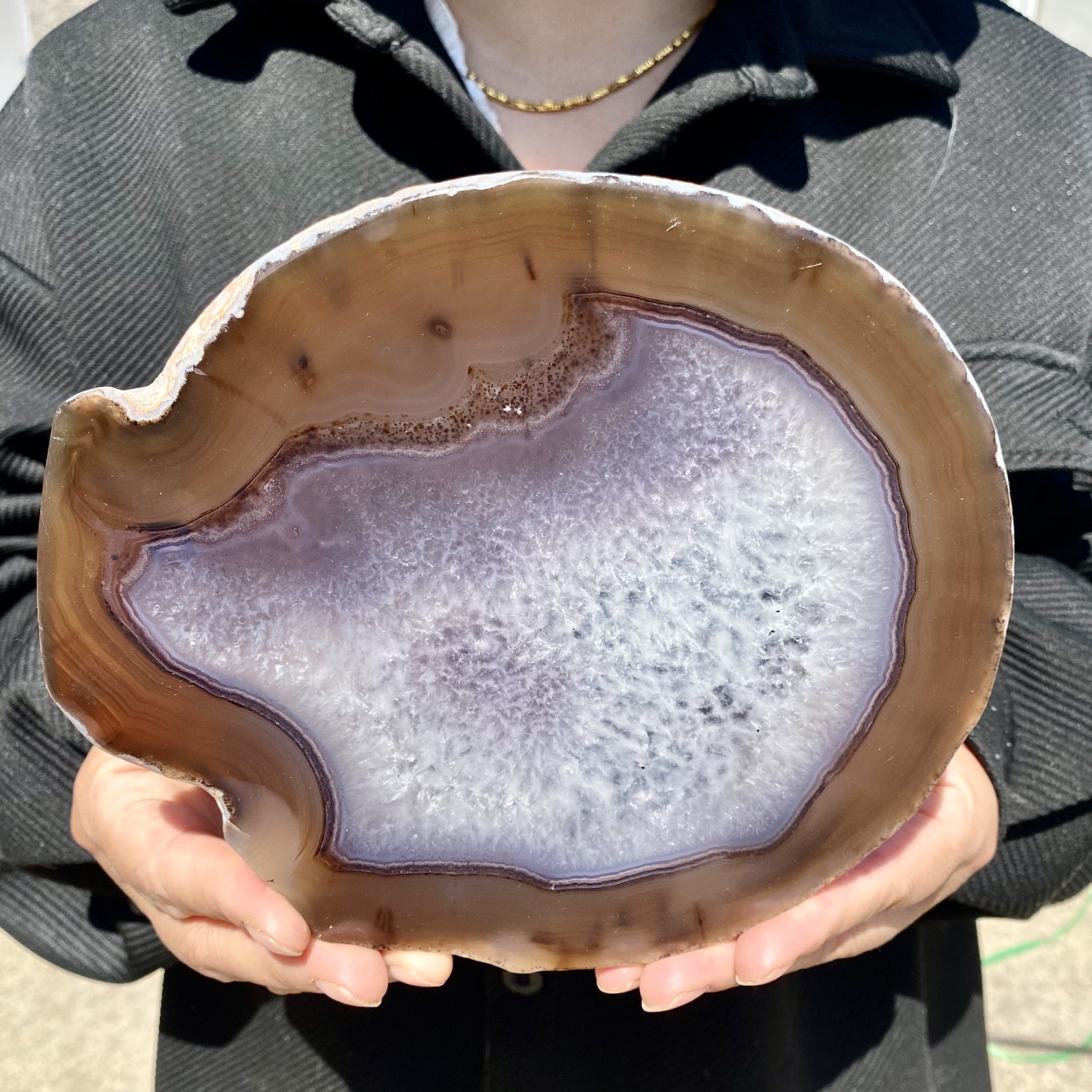 1.7LB Natural Agate Striped Crystal Quartz, Hand-cut Mineral Specimen Healing