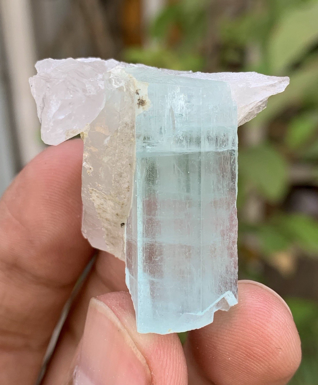 17 Gm Sky Blue Color Aquamarine Crystal With Quartz Specimen From Pakistan