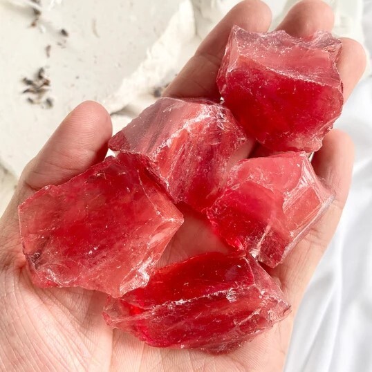 3Pcs Cherry Quartz Raw Stone Crystal Mineral Specimen Healing Energy Gifts