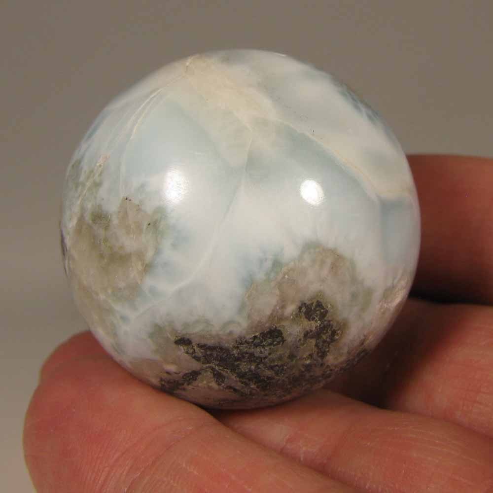 38mm Blue LARIMAR Polished Gemstone Sphere Ball w/ Stand – Dominican Republic