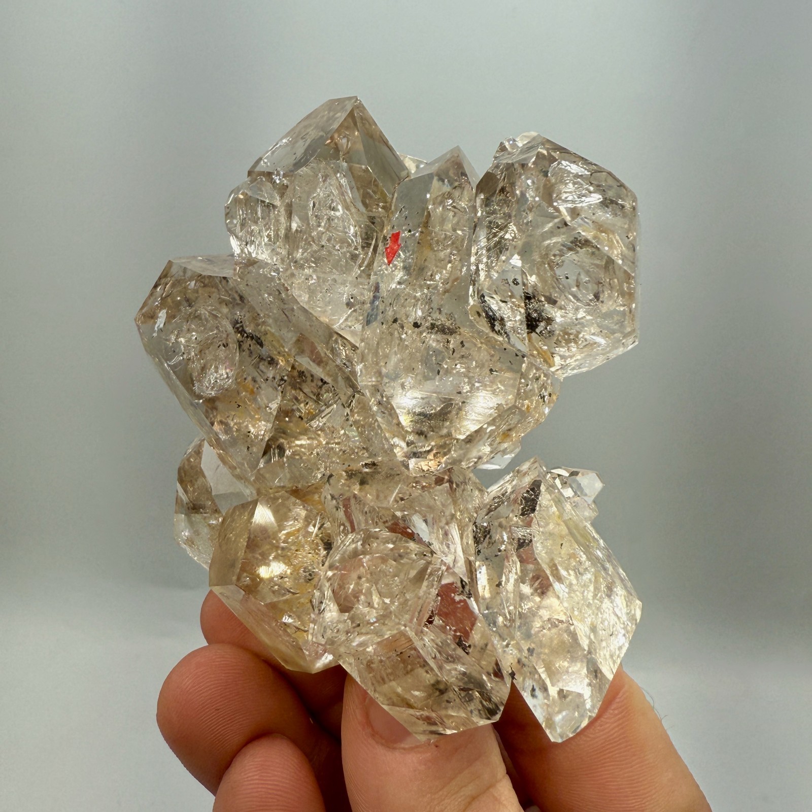 320 g Enhydro Herkimer Diamond Gem Cluster w/ Moving Bubble, Smoky Phantoms