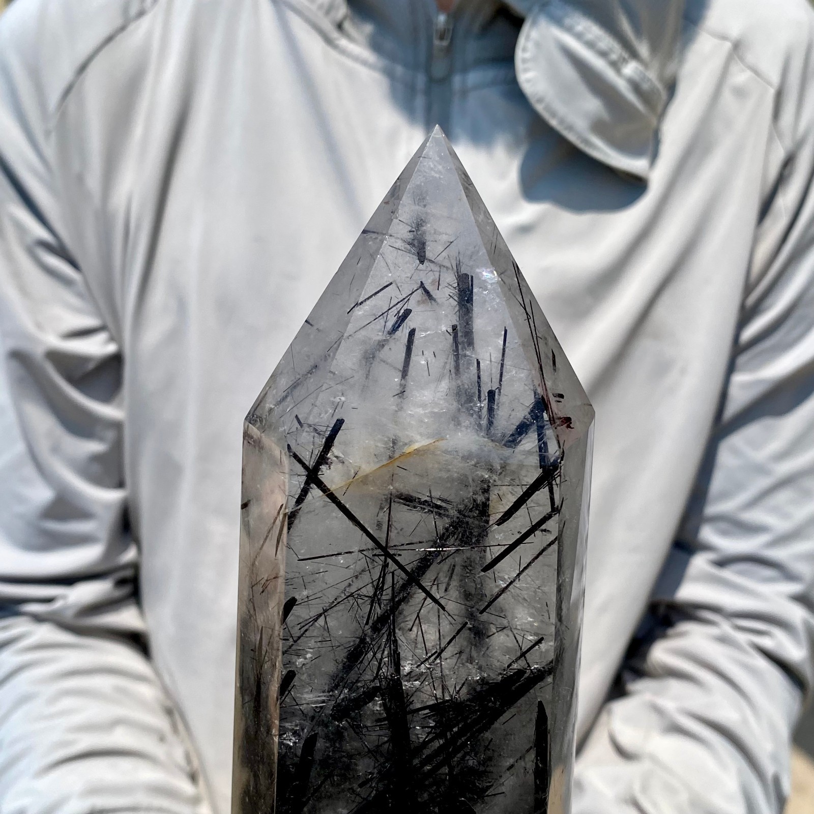 5LB Natural black hair crystal, white crystal pillar, quartz crystal