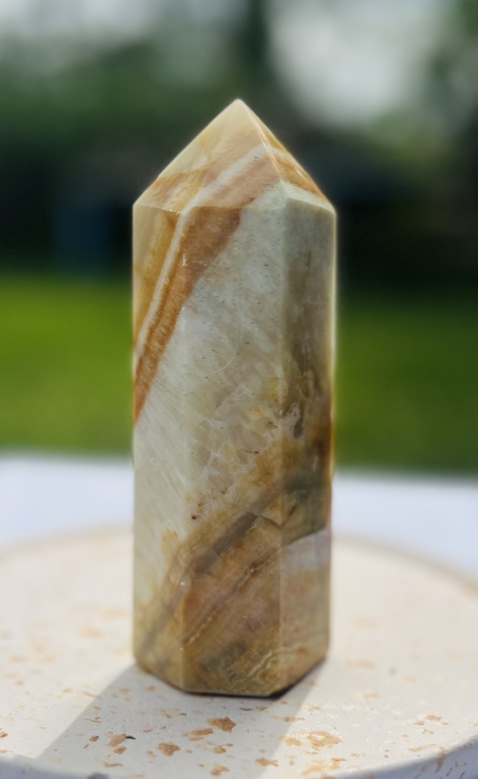 6 in. Orange Banded Calcite Tower