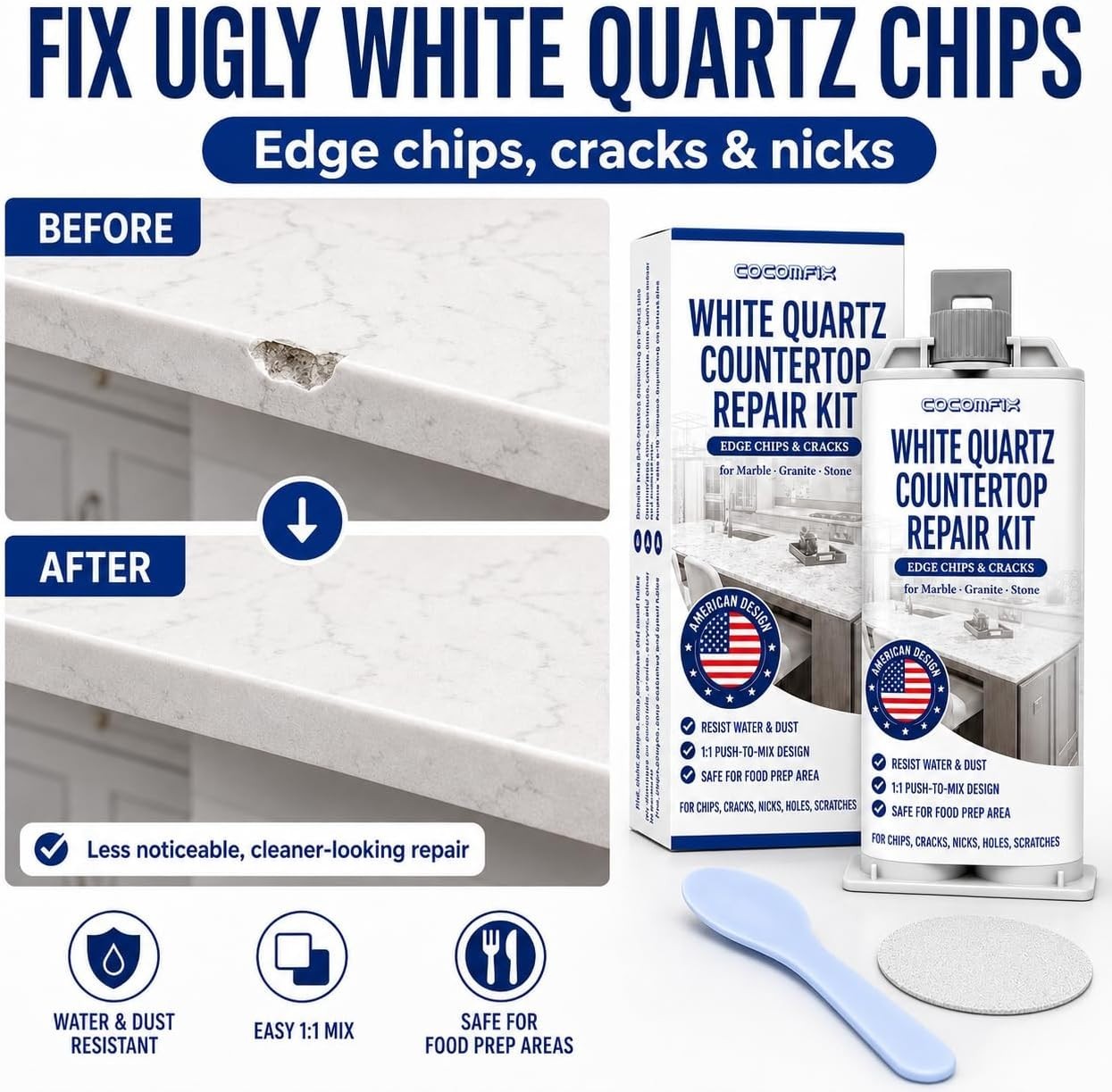 Invisible Quartz Countertop Chip Filler—Repair Cracks, Nicks & Scratches Easily
