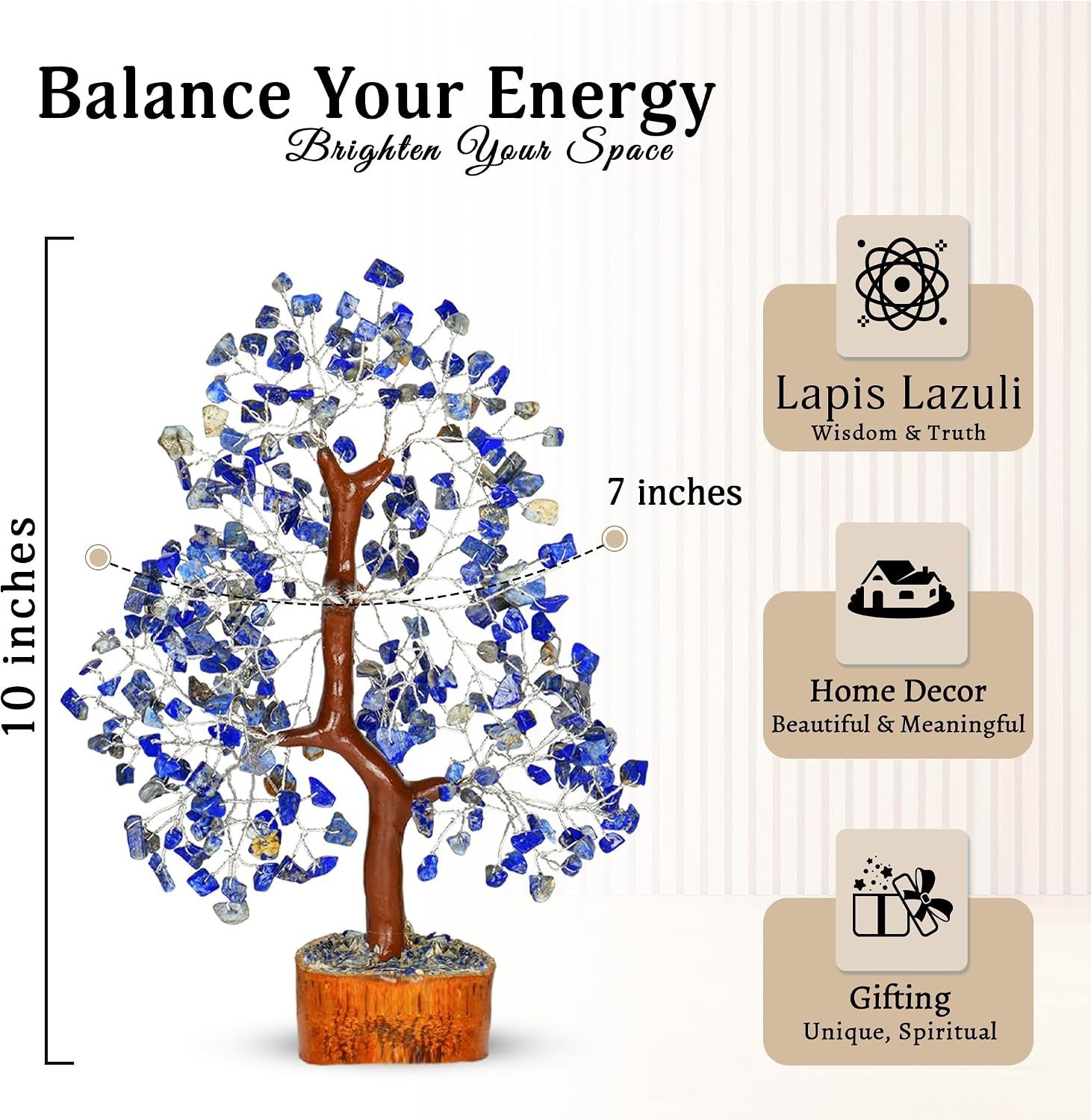 Handcrafted 10-Inch Chakra Tree of Natural Lapis Lazuli – Elegant Gift Choice