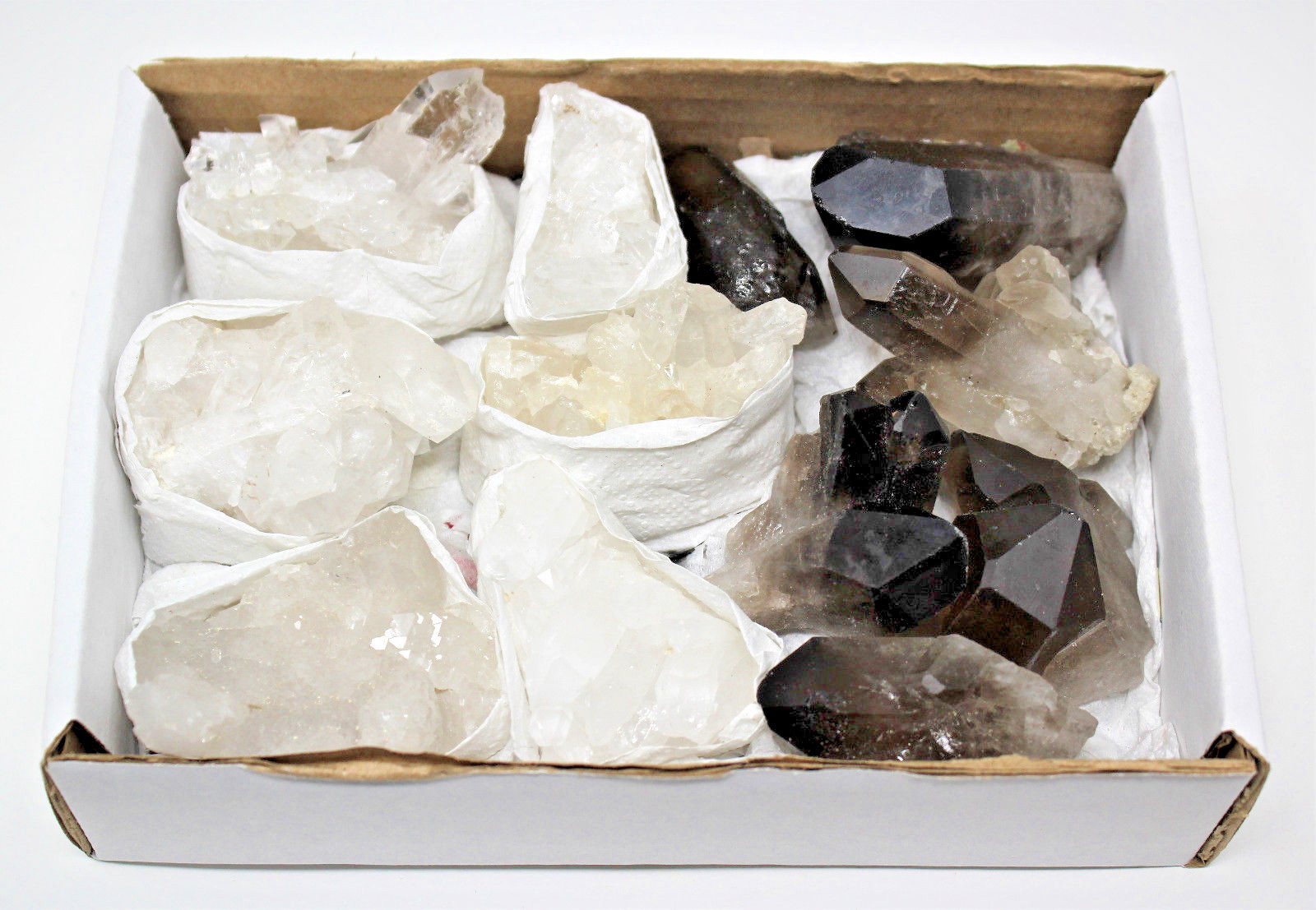 Natural Clear Quartz & Smoky Quartz Crystal Clusters 8-12 Piece Box Lot