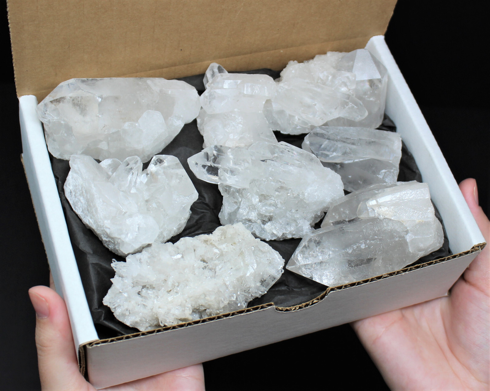 Clear Quartz Crystal Clusters Box: 8 – 12 Piece Box Lot (Clear Quartz Clusters)