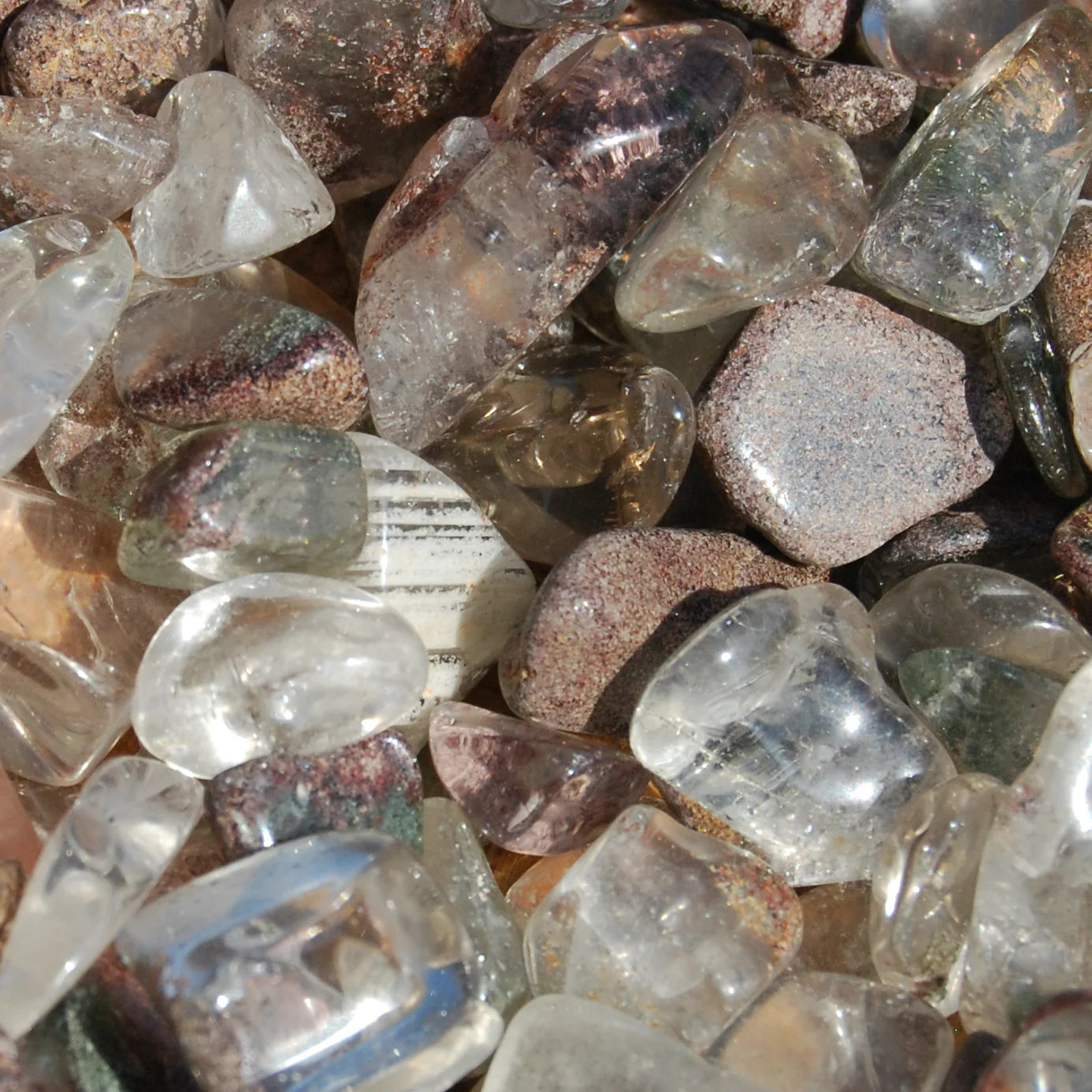 10pcs Lodolite Garden Quartz Crystal Tumbled Stones, Extra Small Crystal Set
