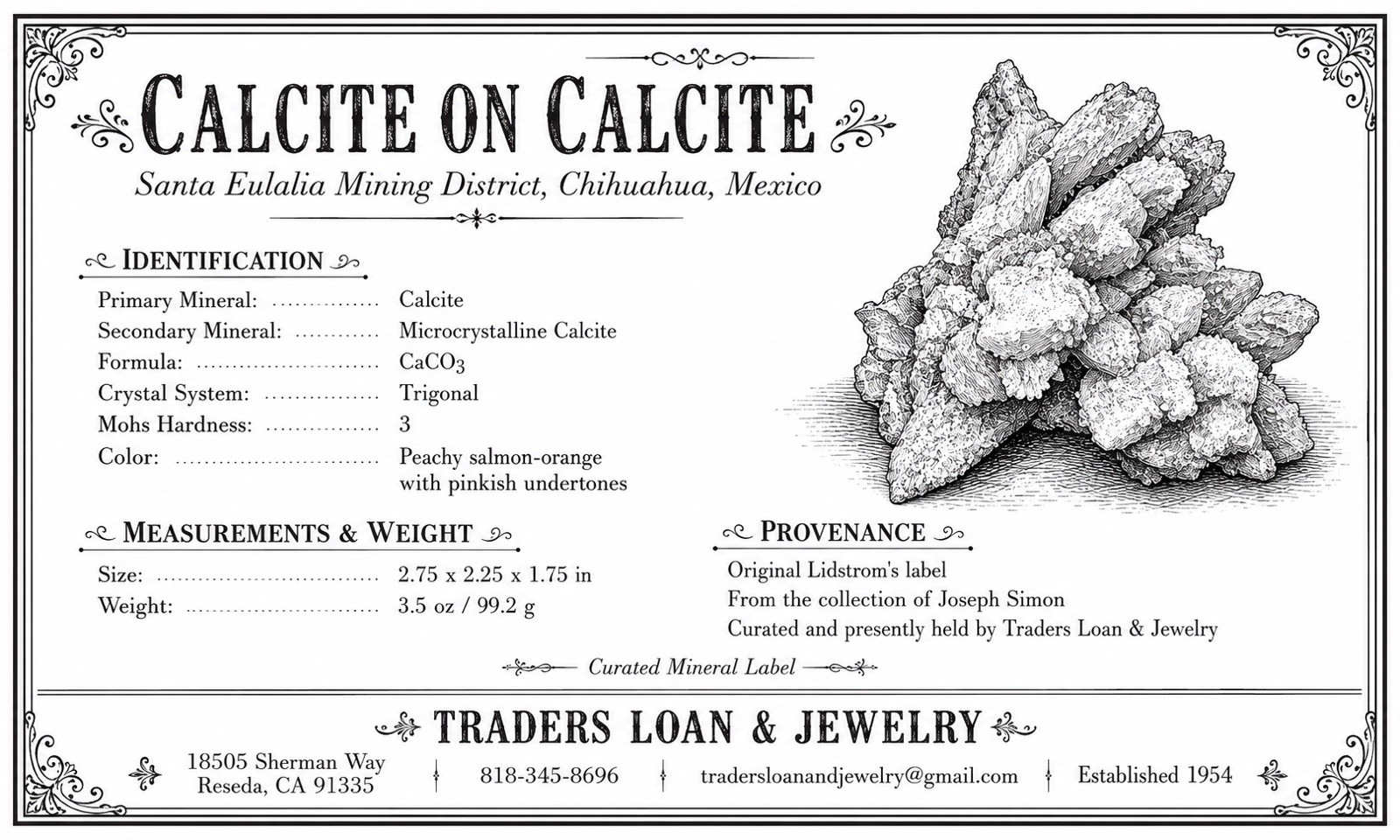 Peachy Salmon Orange Calcite on Calcite Santa Eulalia Mexico Joseph Simon