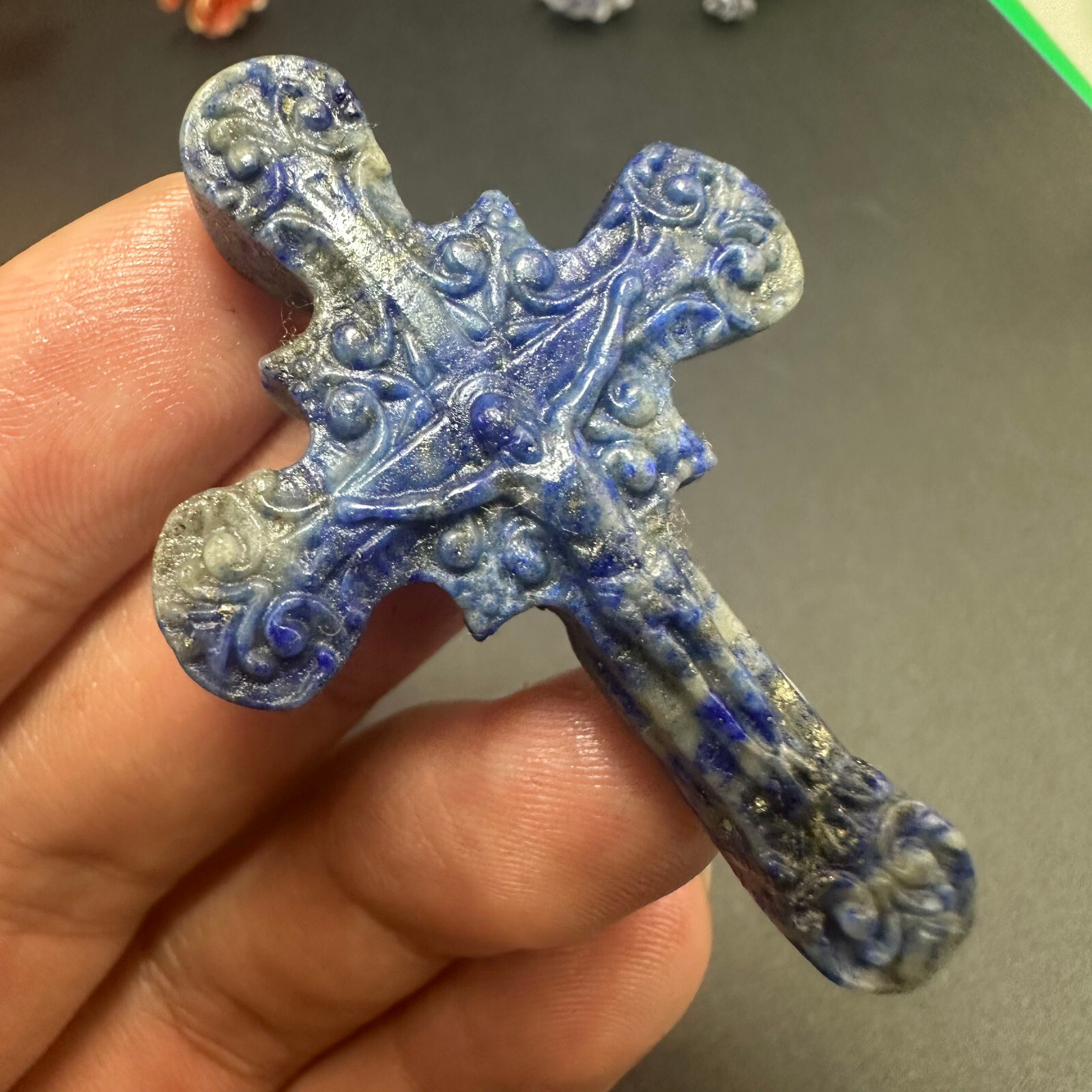 Natural lazurite Carved Christianity Cross Quartz Jesus Crystal Reiki Healing 1P