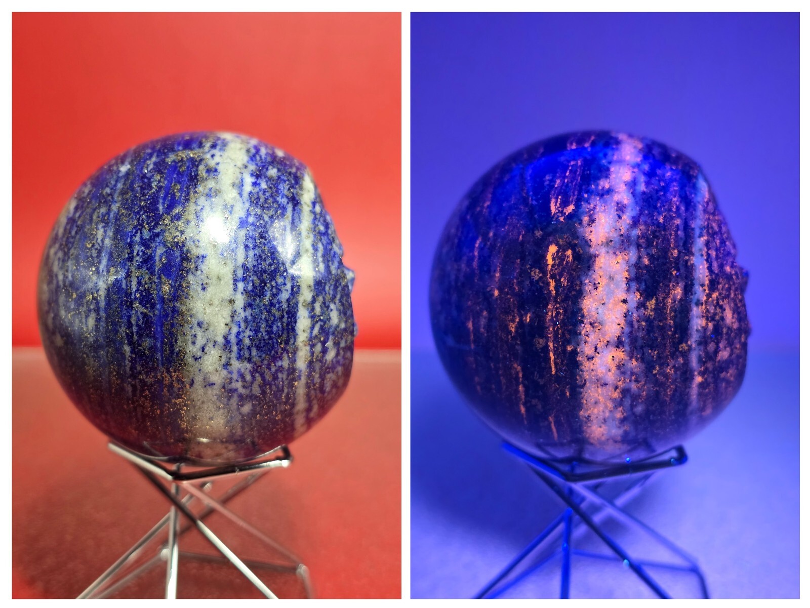 400G Rare UV Blue Lapis Lazuli Crystal Sphere Hand Carved Skull Reiki Healing