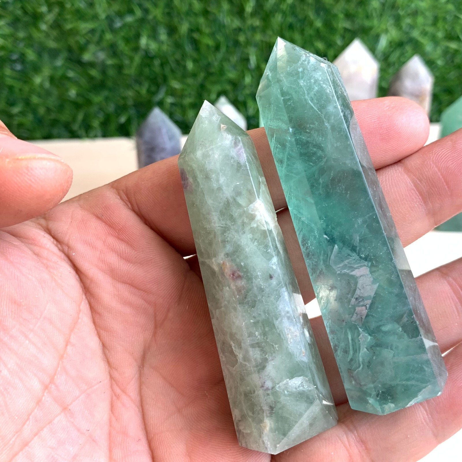 1LB Natural fluorite quartz obelisk crystal wand point healing random