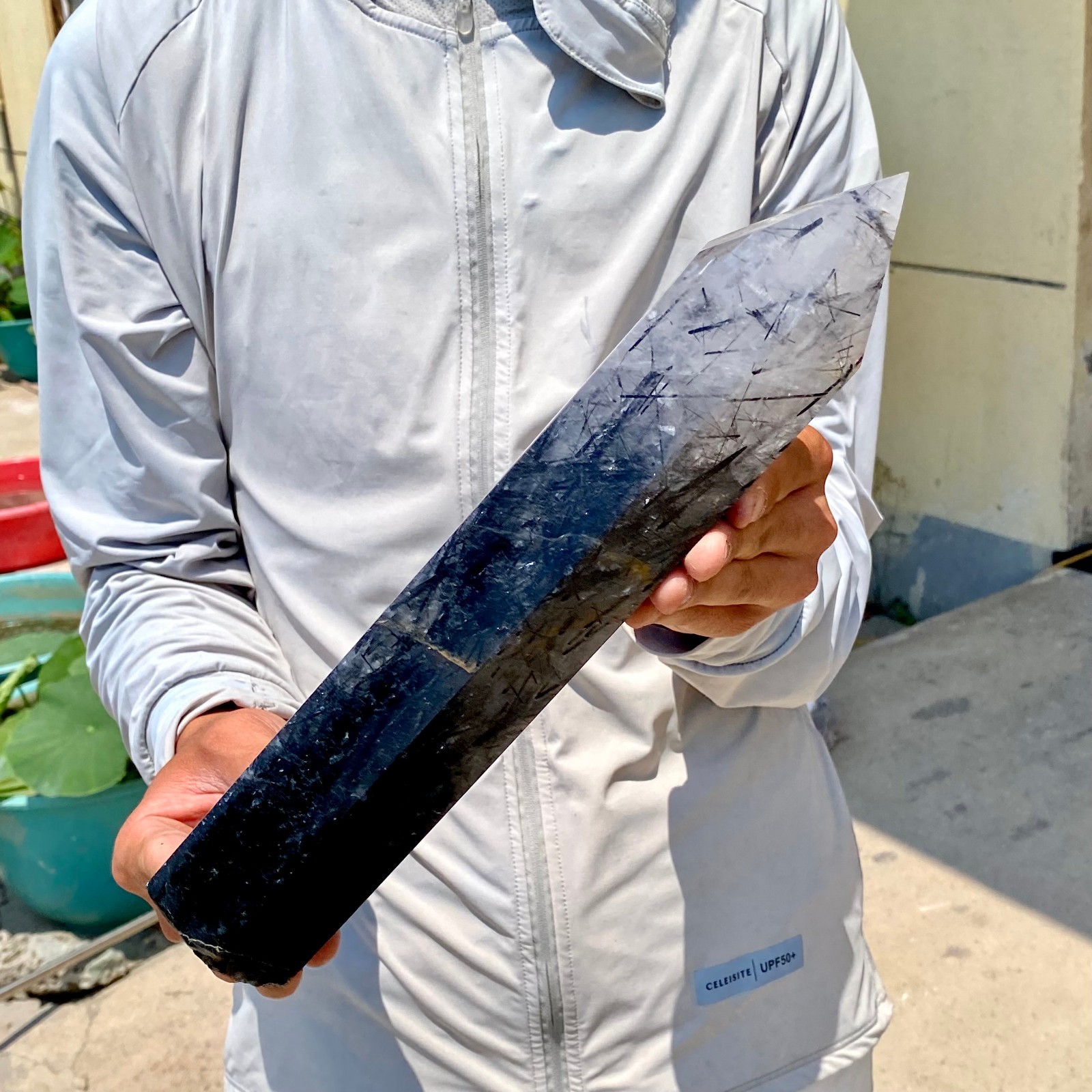 5LB Natural black hair crystal, white crystal pillar, quartz crystal