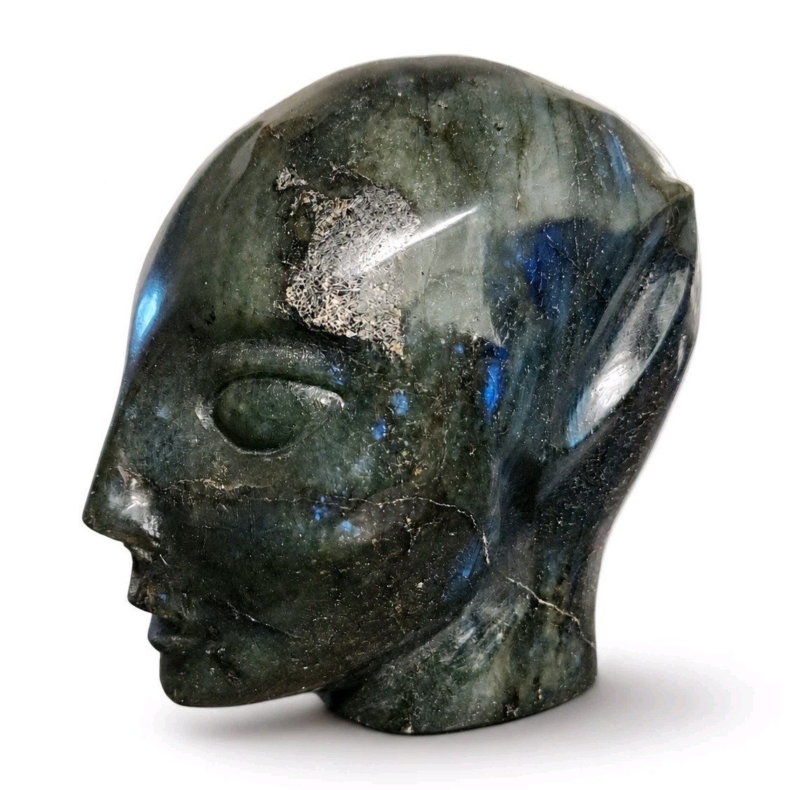 Labradorite Hand Carved Alien Head 3.75″ Tall – 870 grams – USA