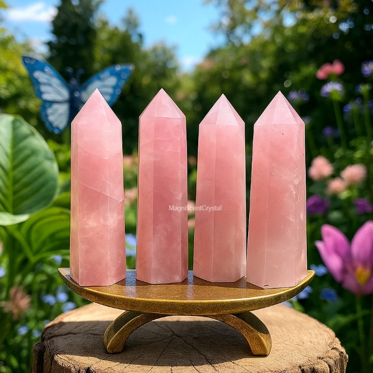 High Quality Rose Quartz Tower Point Pink Crystal Healing Meditation Stone Decor