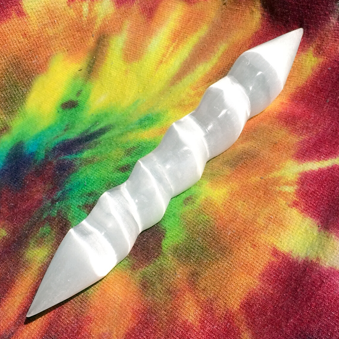 Smooth Polished Selenite Massage Wand ” Double Point Tip Round Spiral Crystal Wa
