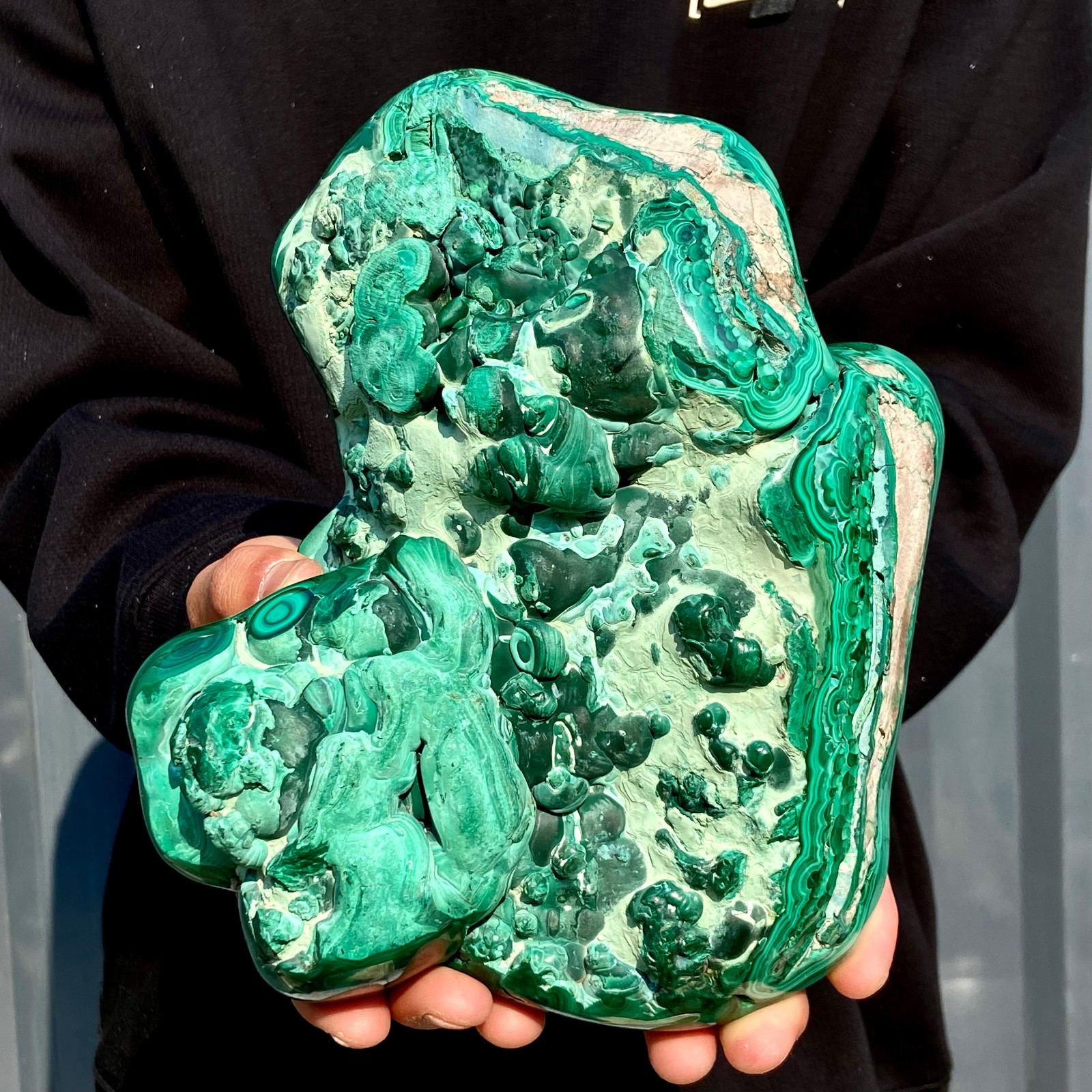 11.4LB Large Natural glossy malachite transparent cluster rough mineral sample