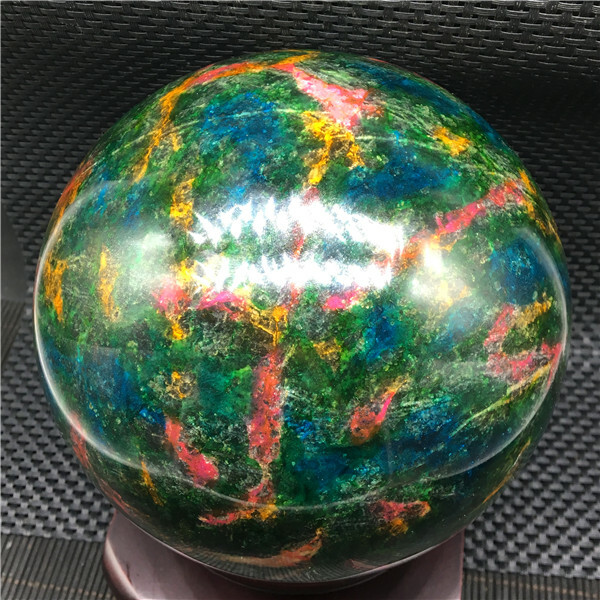 6338g Beautiful “Seven Colors Jade” sphere healing -Taiwan +stand