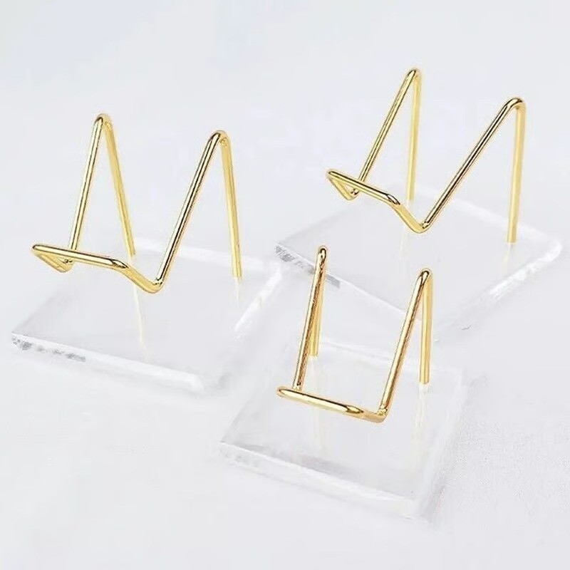 Small Crystal Mineral Display Stand Acrylic Base Silver-Color Metal 2″