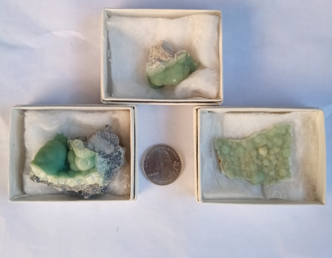Wavellite set of 3 specimens turquoise green crystal minerals Arkansas USA