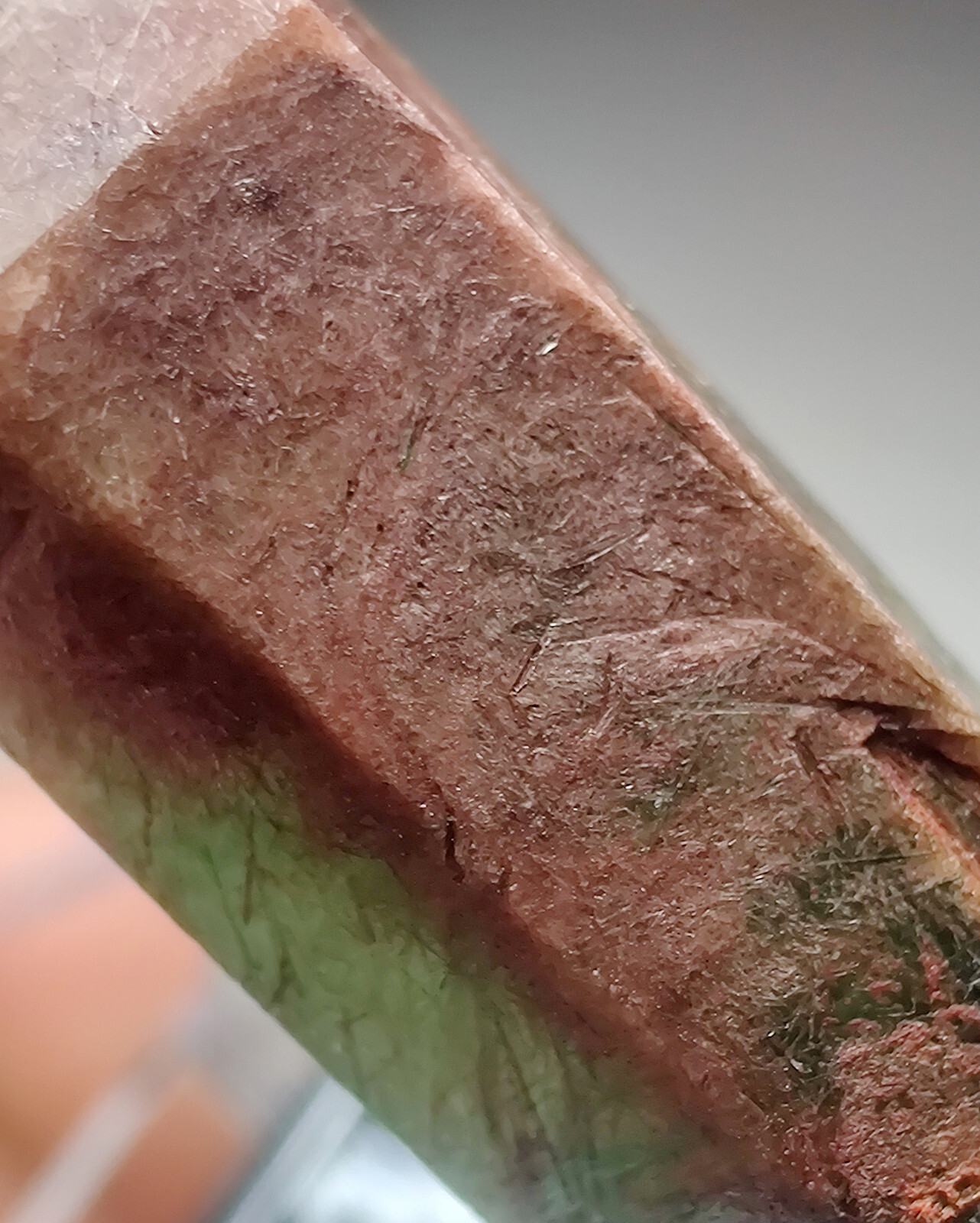 Epidote included Quartz crystal. Balochistan, Pakistan. 3 cm.
