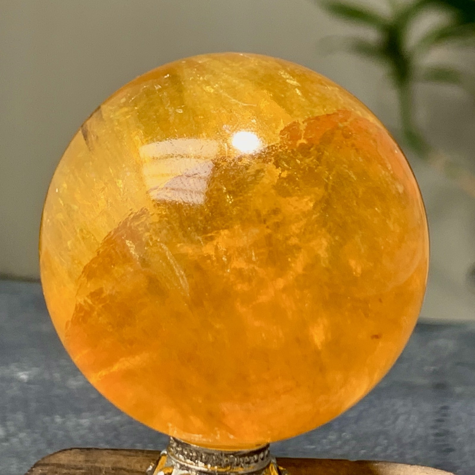 126G Natural yellow fluorite and mica symbiotic crystal ball healing