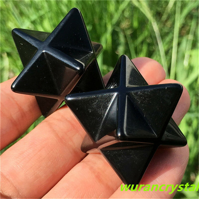 1.5″ Natural Obsidian Merkaba Star Geometry Chakra Quartz Crystal Healing 1PC