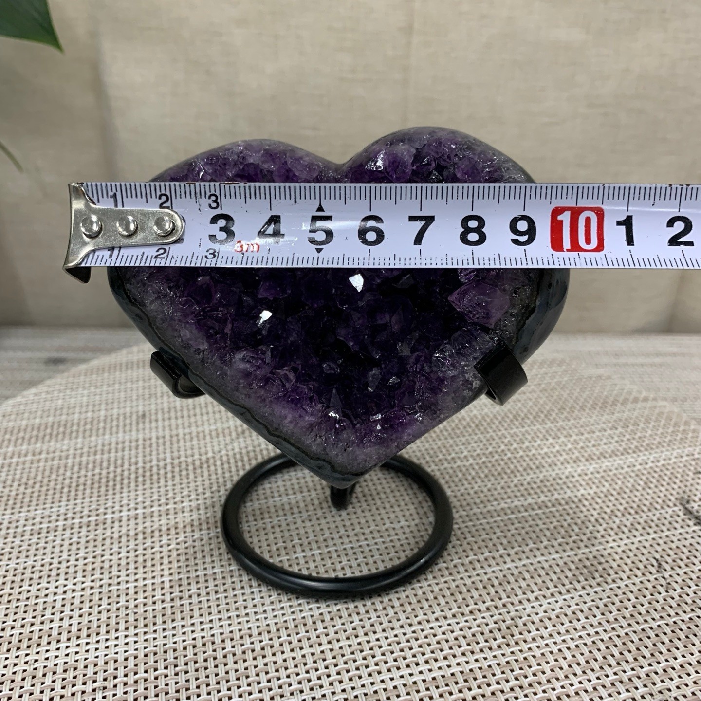 380G Natural Agate Amethyst Heart Crystal Pendant Healing Decor With Stand