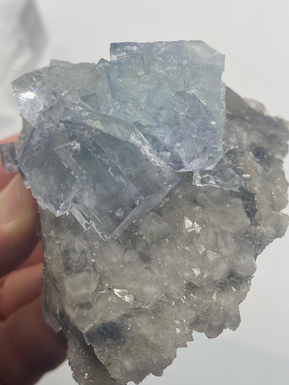 Blue Fluorite Cube Crystals on Smoky Quartz with Calcite! Great Specimen