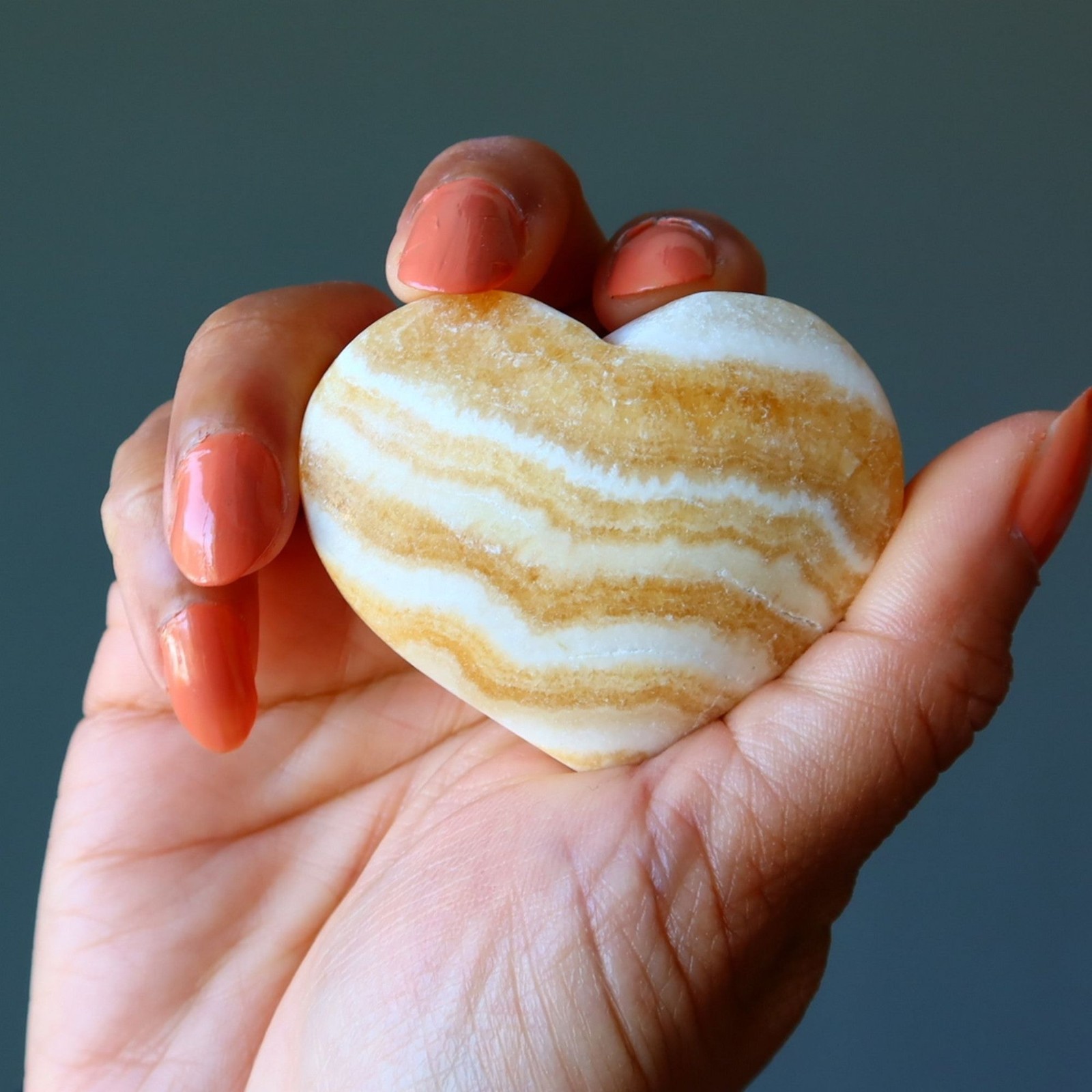 Orange Calcite Heart Vibrant Lover Banded Soulmates Stone White Gemstone Crystal