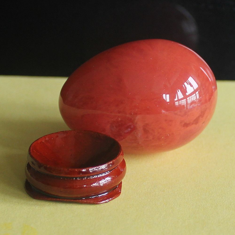 Red volcano cherry quartz Egg with Wood Stand Healing Reiki cratf Home Decor