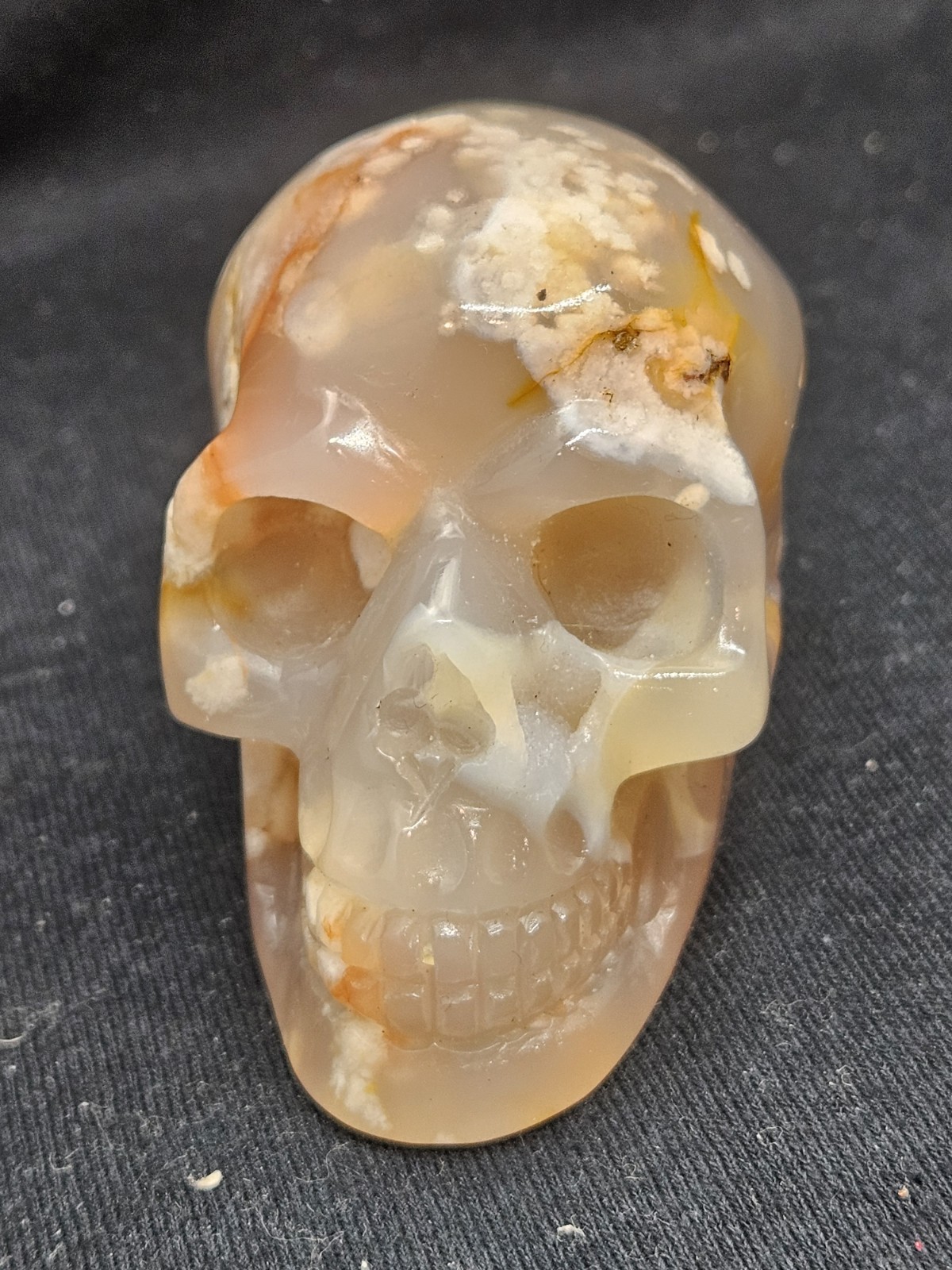 Hand-Carved Flower Agate Crystal Skull – 3.5″ Polished Cherry Blossom Agate