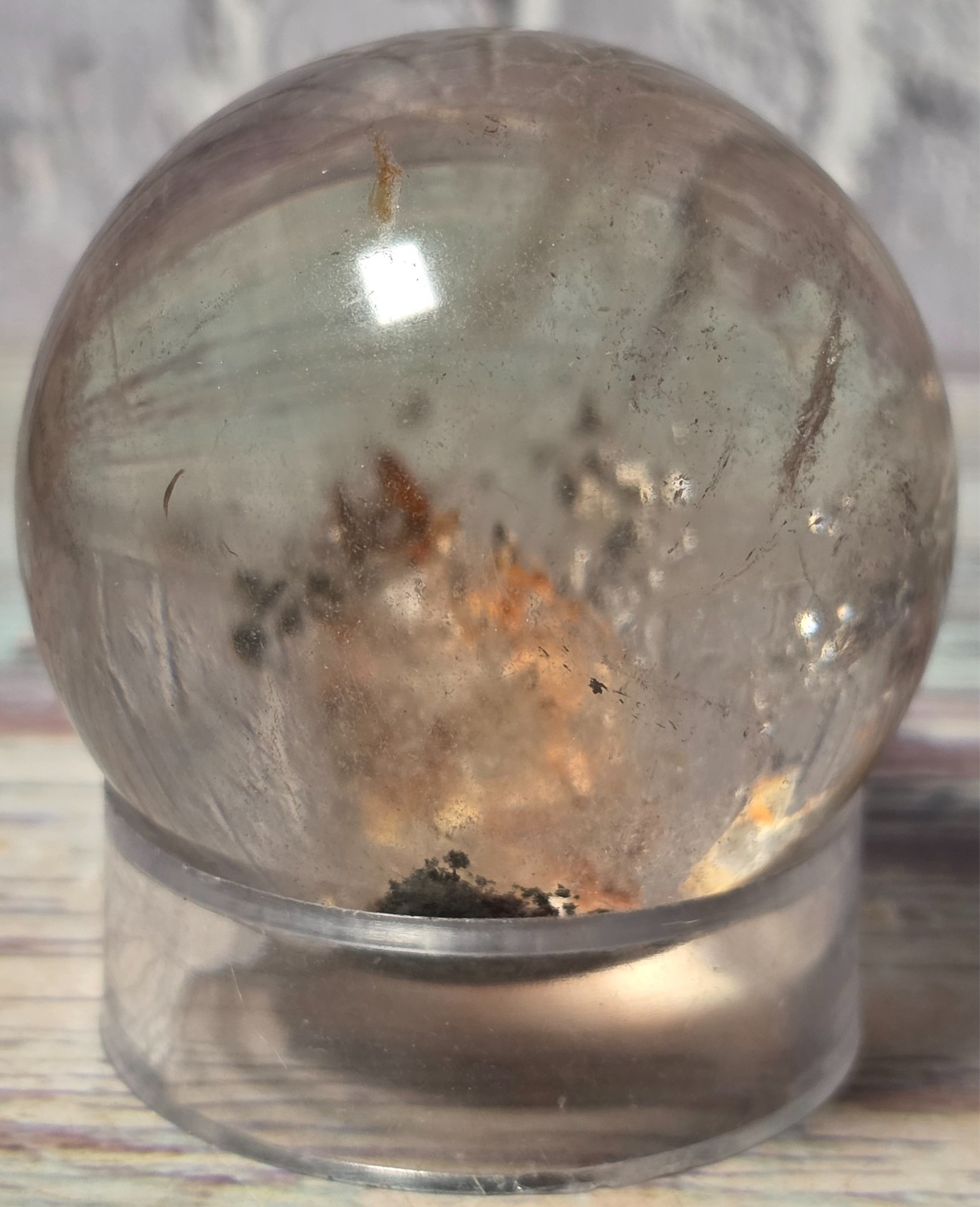 4 Crystal Sphere Display Set Moss Agate Bronzite Rose Quartz Quartz Wood Stand
