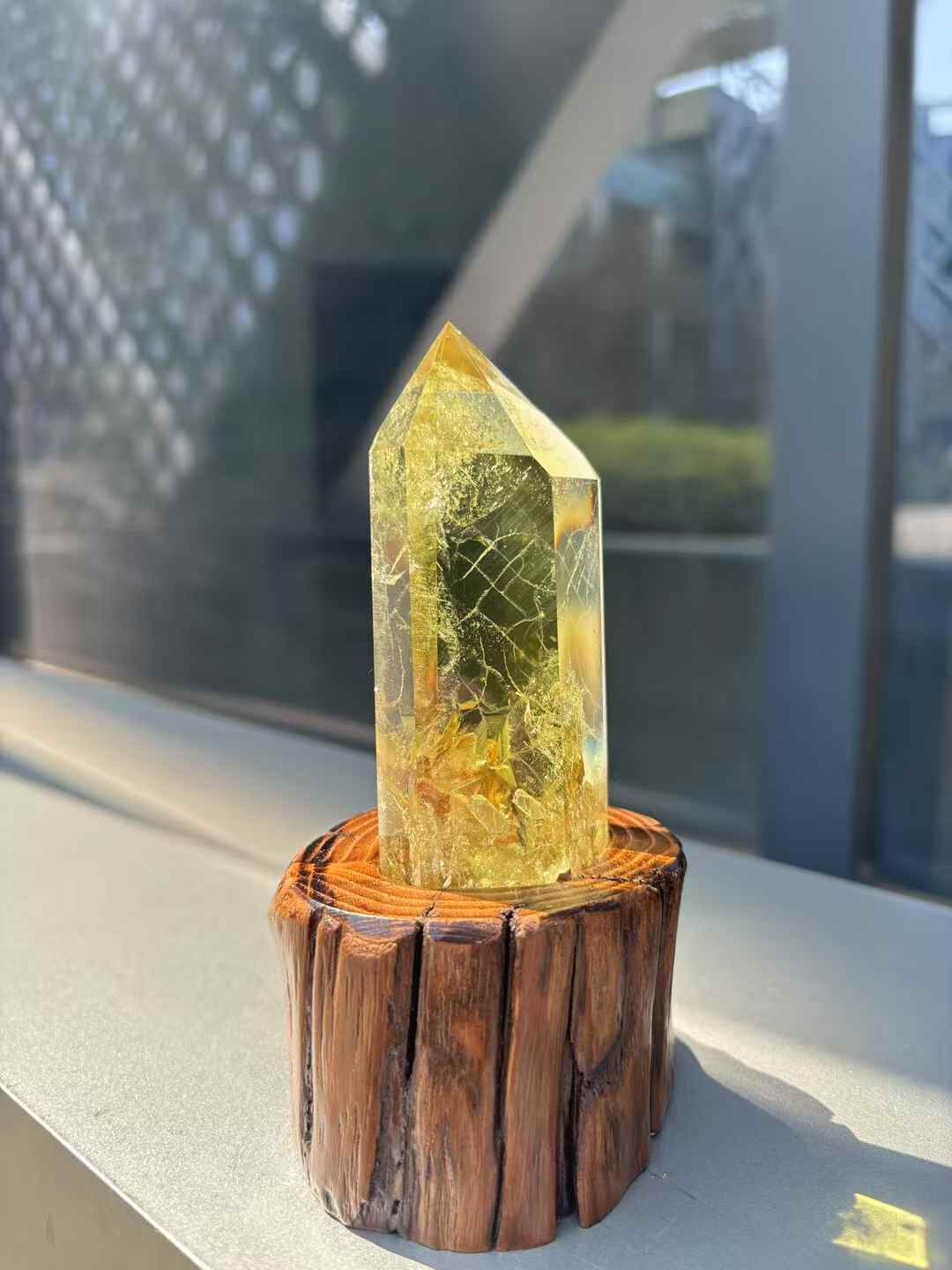 380g Natural Citrine Quartz Obelisk Crystal Energy Point Wand Reiki Decor+Stand