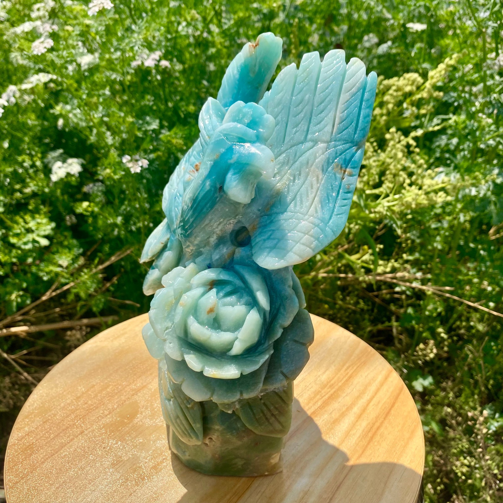 6.17LB Natural Blue Vein Stone Phoenix Carving, Home Decoration