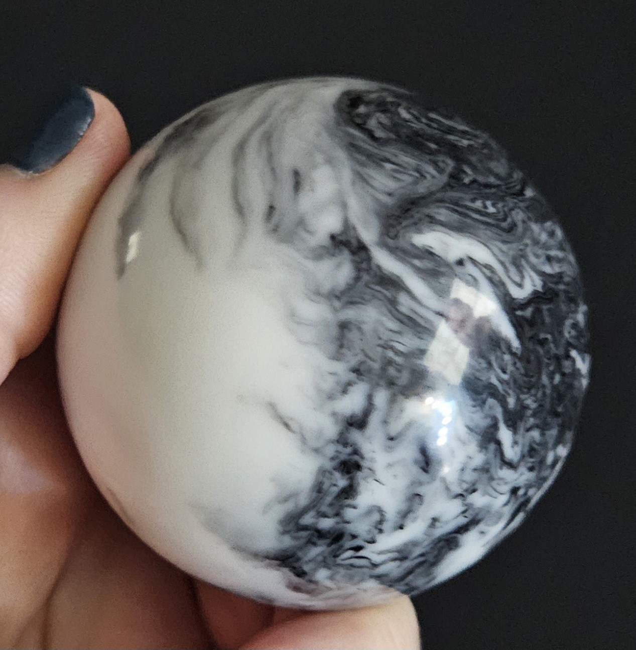 Black & White Marble Agate (?) Orb Sphere 2.25″