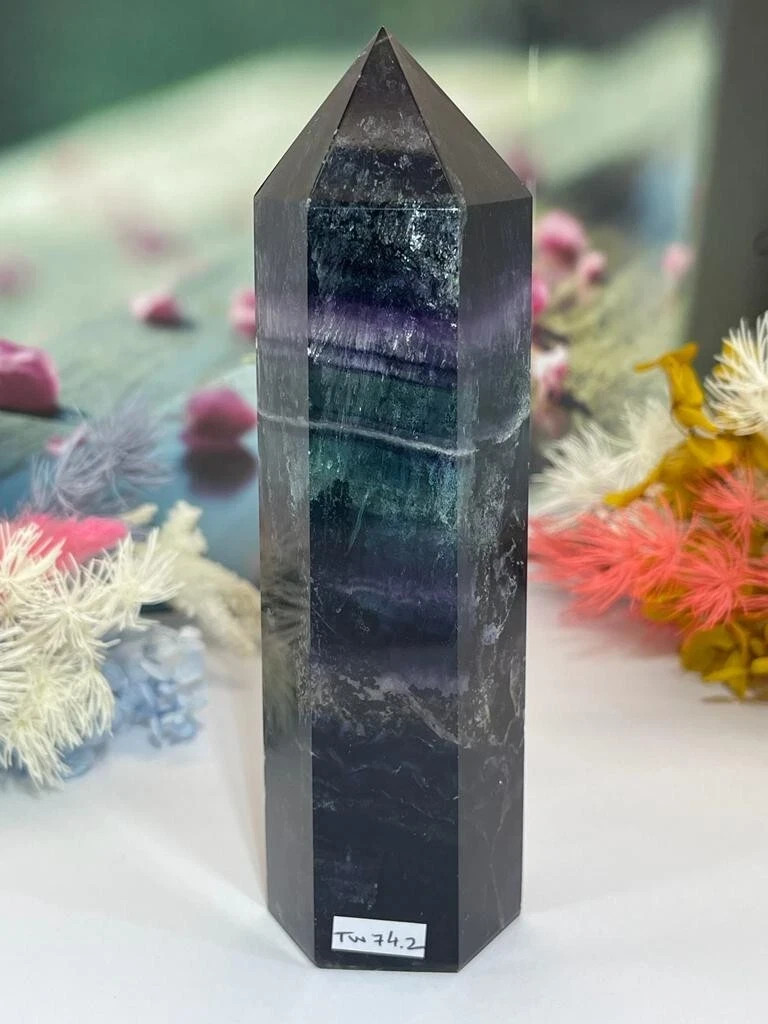 Natural Rainbow Fluorite Crystal Tower Obelisk Reiki Healing Meditation Decor