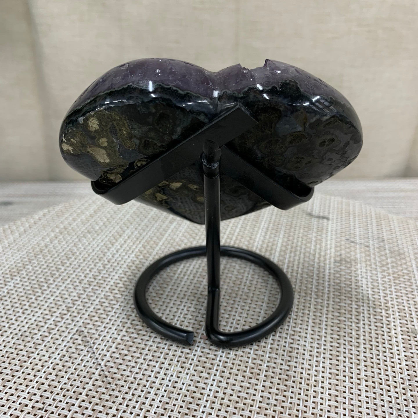 350G Natural Agate Amethyst Heart Crystal Pendant Healing Decor With Stand