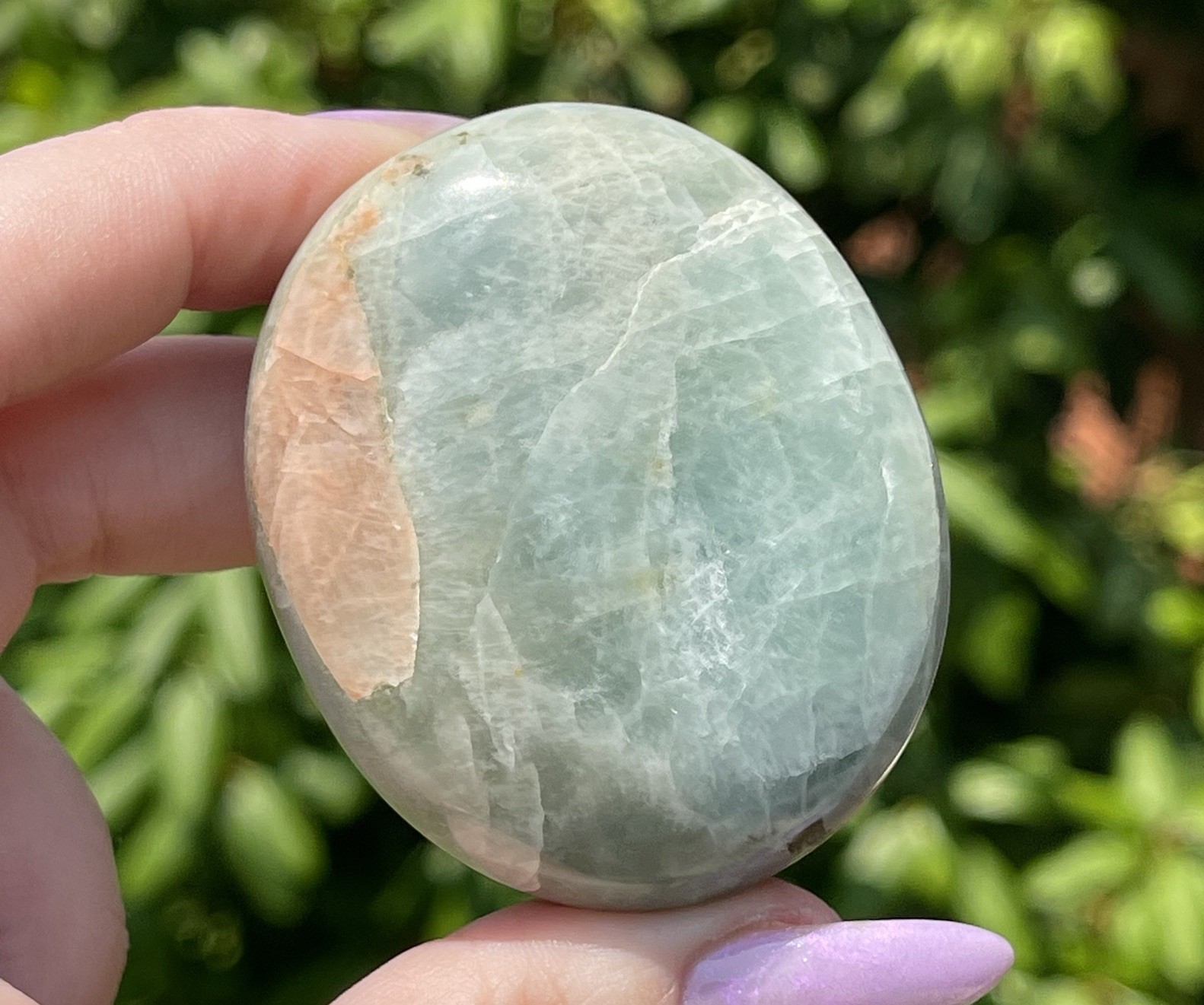 Aquamarine Palmstone – Opaque Blue Green Color With Peach Morganite Inclusion