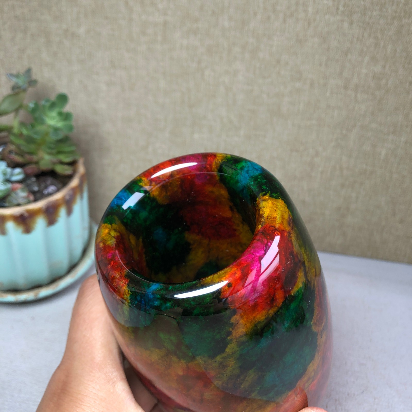 Natural “Seven Colors Jade” vase specimen -Taiwan China 1190g 130mm A4587