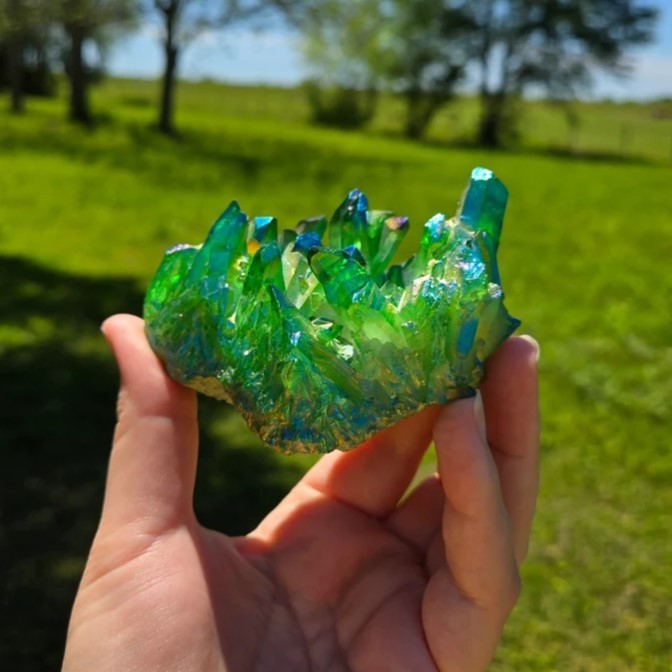 80-100g Titanium Aura Green Healing Crystal Quartz Cluster Geode Home Decor