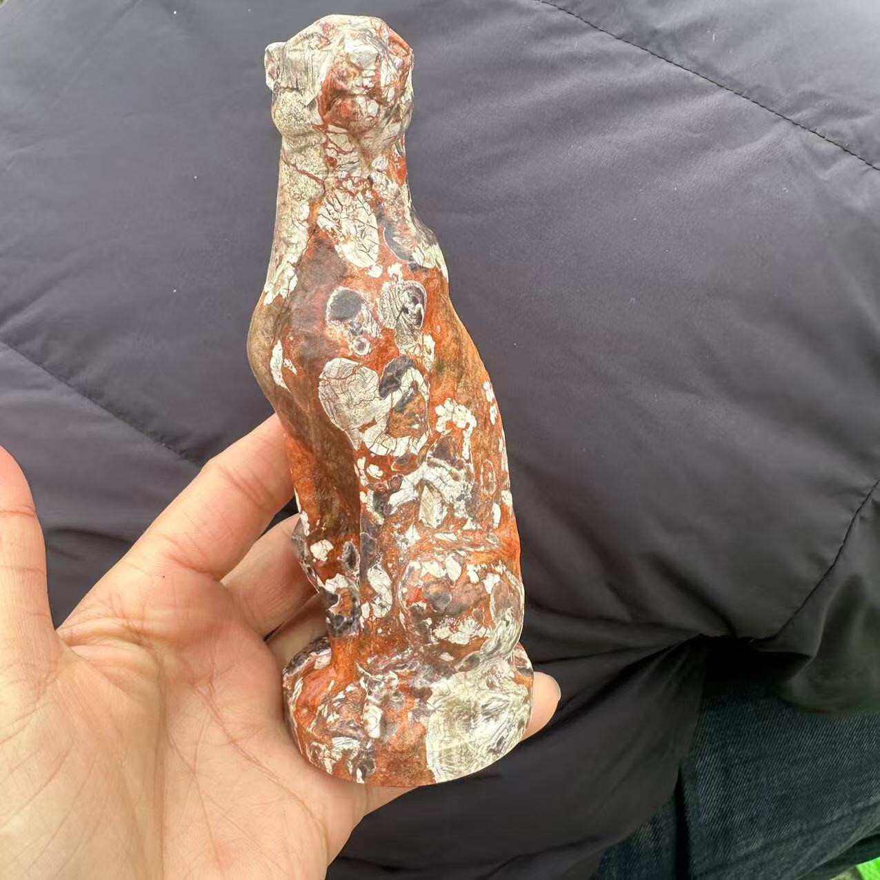 1pc Natural Money agate Quartz Carved Leopard Skull Crystal Reiki Healing Decor