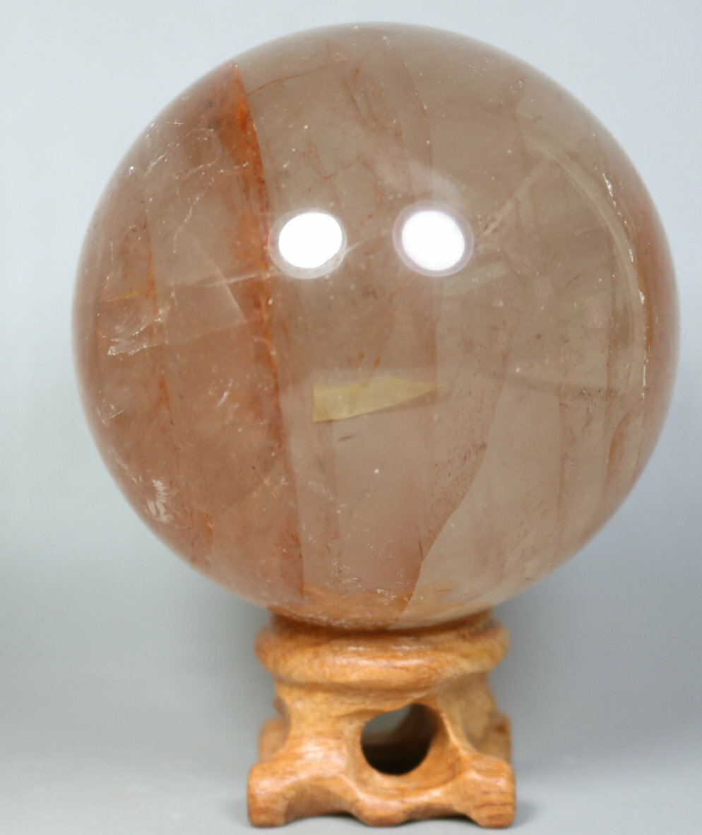 Natural RED FIRE QUARTZ Hematoid Crystal PHANTOM MULTI INCLUSIONS Sphere +Stand