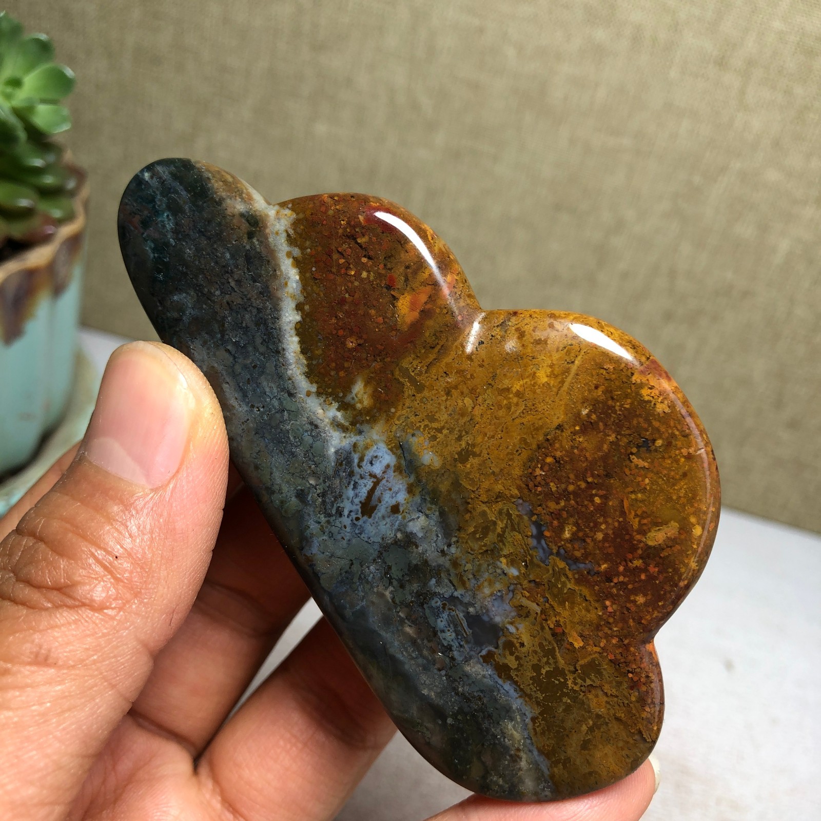 85mm Natural Ocean Jasper Hand carved clouds Crystal specimens 76g A4469
