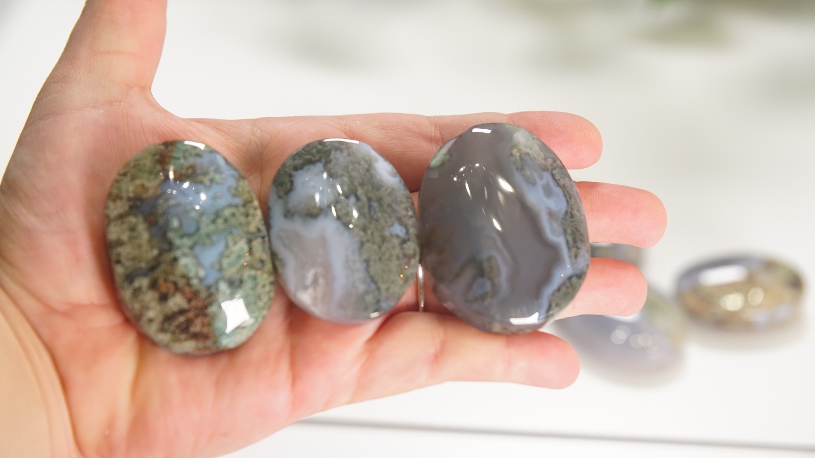 Wholesale Lot 6 PCS Natural Moss Agate Palm Stones | US Seller