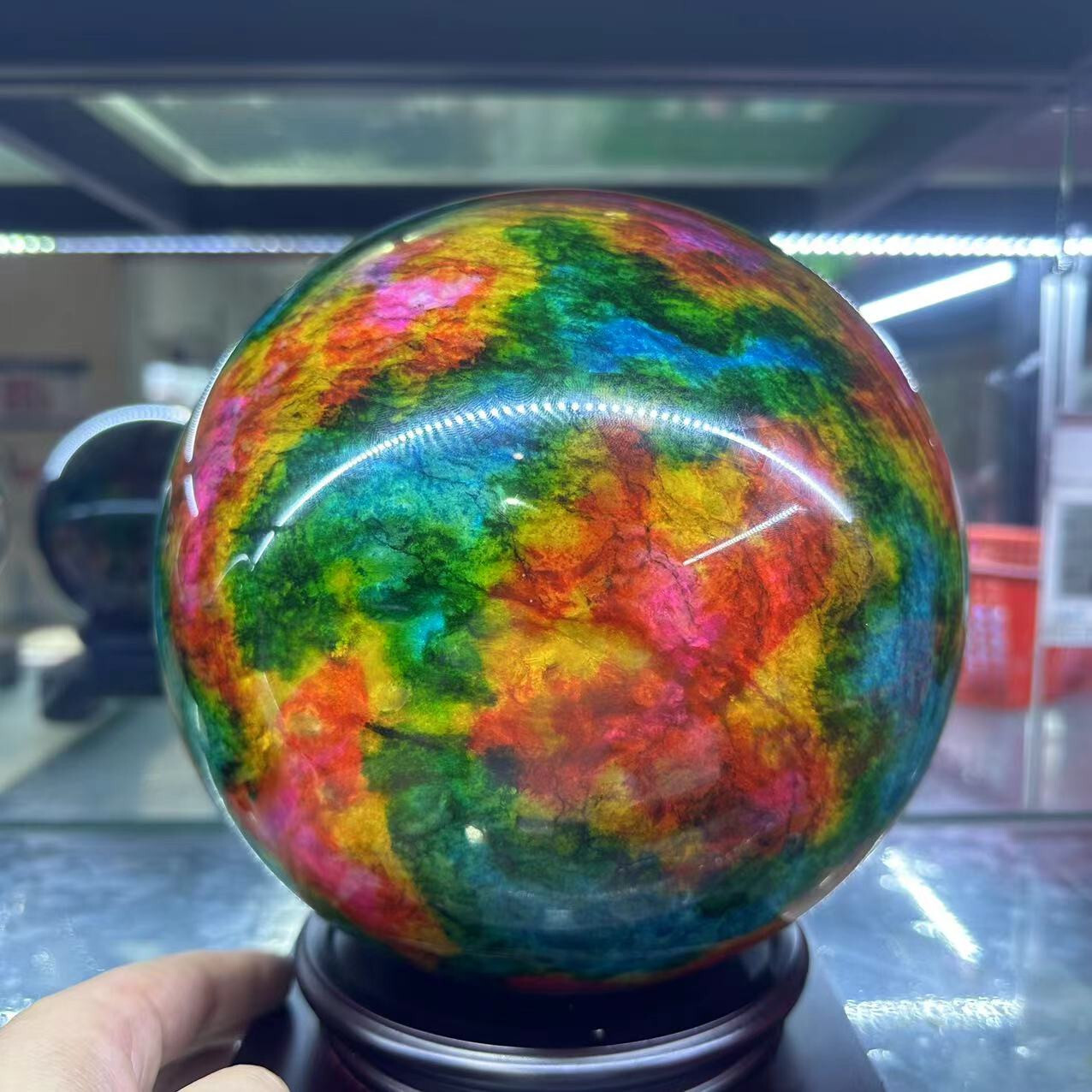 Natural “Seven Colors Jade” sphere quartz polished ball decor gift+stand 26LB+
