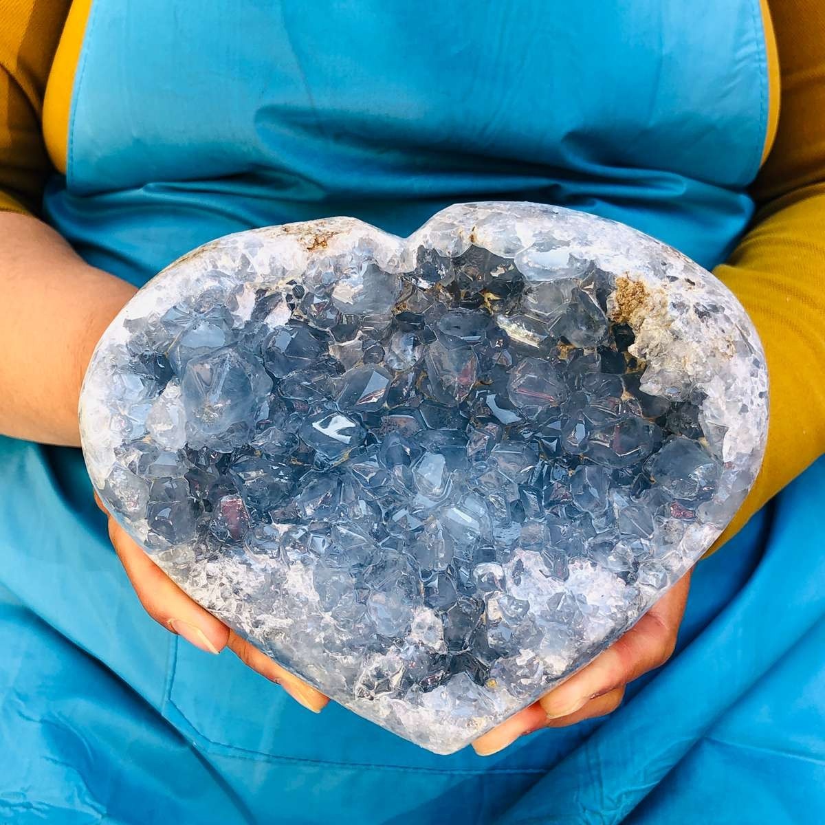 5LB Natural Blue Celestite Geode heart-shaped Crystal Cluster Specime Healing