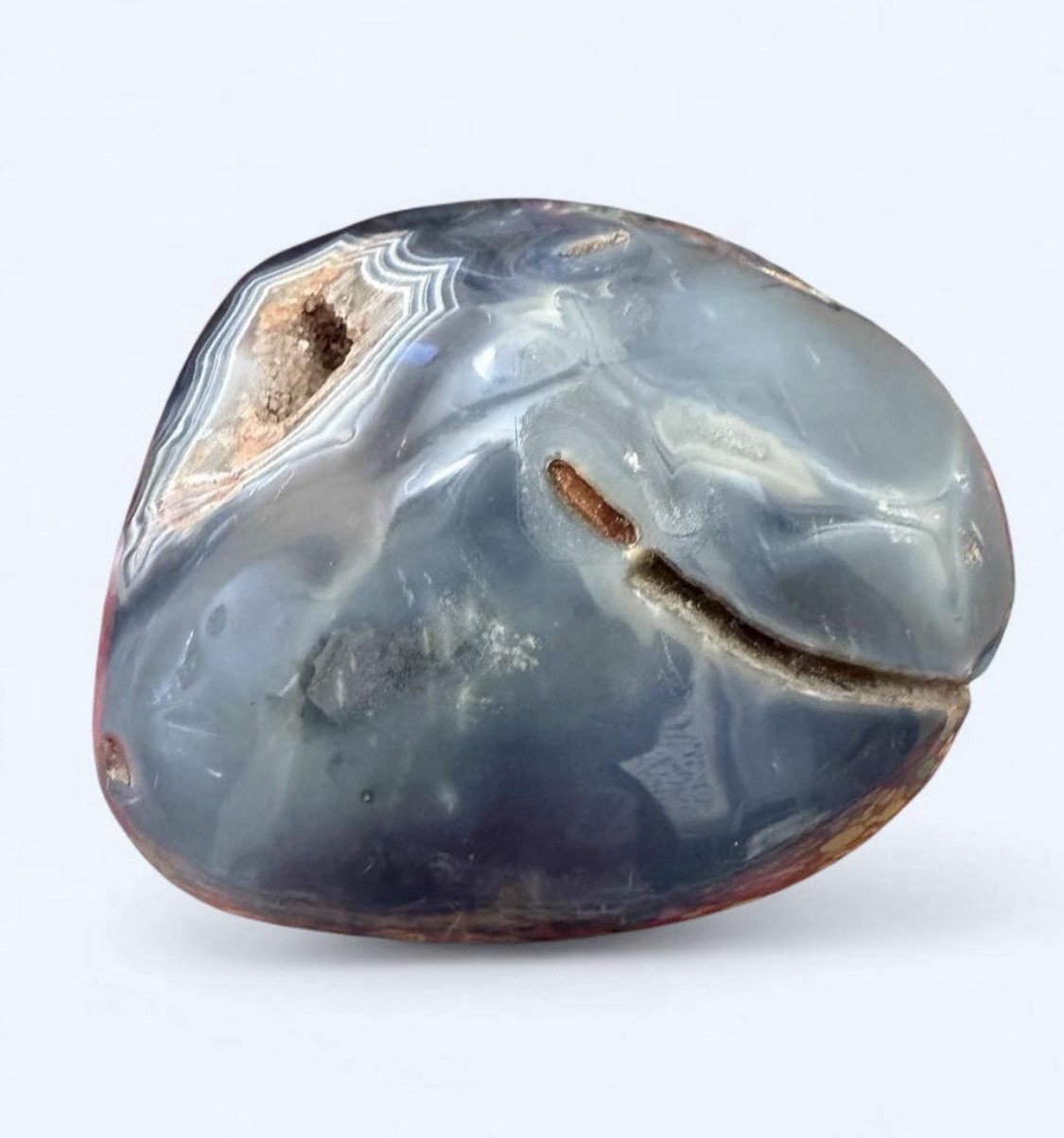 Large 4.6 Pound Orca Blue Agate Crystal Geode with Deep Druzy Cave