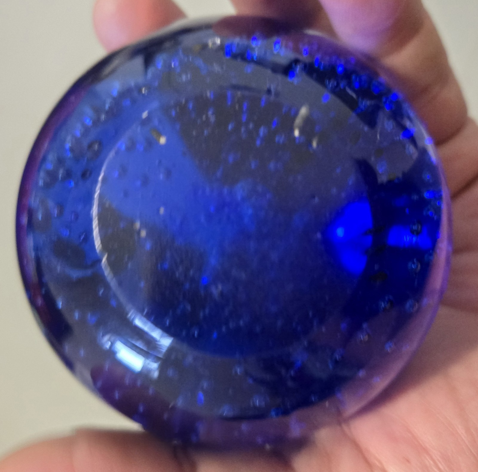 COBALT BLUE CRYSTAL GLASS BALL with BRASS STAND Fortune SPHERE Bubbles