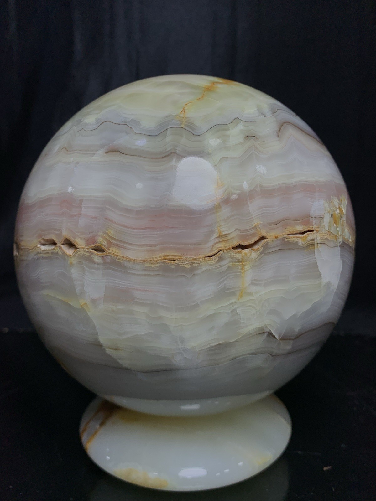 Large 95mm Green Banded Onyx Sphere 4.636kg Calcite Crystal Orb Specimen Stand
